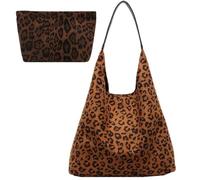 Genérico Suede Leopard Print Shoulder Bag for Women, Slouchy Vintage Large Capacity Handbag, Soft Comfortable Casual Underarm Bag