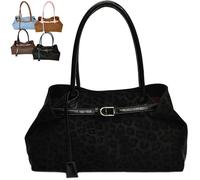 Genérico Suede Tote Bag for Women, Trendy Vintage Handbag Large Capacity Underarm Leopard Print Tote Purse for Daily Use (Black)
