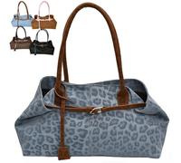 Genérico Suede Tote Bag for Women, Trendy Vintage Handbag Large Capacity Underarm Leopard Print Tote Purse for Daily Use (Blue)