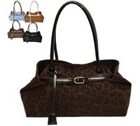 Genérico Suede Tote Bag for Women, Trendy Vintage Handbag Large Capacity Underarm Leopard Print Tote Purse for Daily Use (Coffee)