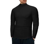 Genérico Suéter de cuello alto para hombre de manga larga, tejido fino ajustado, básico, para invierno, camiseta térmica, de un solo color, para ocio, O negro., XL