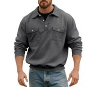Generico Suéter de Hombre de Media Cremallera Cuello Alto de Punto Fino de Manga Larga Cuello Alto para Hombre Sudadera Japonesa con Múltiples Bolsillos Ropa Mitología Medieval Nórdica, gris oscuro, L