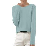 Generico Suéter de mujer de color liso de manga larga cuello redondo jersey de invierno elegante ligero túnica jersey lana merino ligero cuello alto tejido sin costuras de manga larga Tops, Mint Green