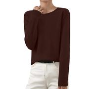 Generico Suéter de mujer de color liso de manga larga cuello redondo jersey de invierno elegante ligero túnica jersey lana merino ligero cuello alto tejido sin costuras de manga larga Tops, Café, S