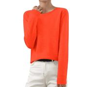 Generico Suéter de mujer de color liso de manga larga cuello redondo jersey de invierno elegante ligero túnica jersey lana merino ligero cuello alto tejido sin costuras de manga larga Tops, naranja