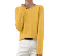 Generico Suéter de mujer de color liso de manga larga cuello redondo jersey de invierno elegante ligero túnica jersey lana merino ligero cuello alto tejido sin costuras de manga larga Tops, dorado