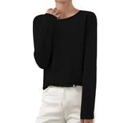 Generico Suéter de mujer de color liso de manga larga cuello redondo jersey de invierno elegante ligero túnica jersey lana merino ligero cuello alto tejido sin costuras de manga larga Tops, Negro , S