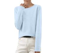 Generico Suéter de mujer de color liso de manga larga cuello redondo jersey de invierno elegante ligero túnica jersey lana merino ligero cuello alto tejido sin costuras de manga larga Tops, azul, XL