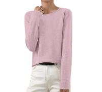 Generico Suéter de mujer de color liso de manga larga cuello redondo jersey de invierno elegante ligero túnica jersey lana merino ligero cuello alto tejido sin costuras de manga larga Tops, morado, S