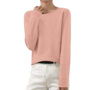 Generico Suéter de mujer de color liso de manga larga cuello redondo jersey de invierno elegante ligero túnica jersey lana merino ligero cuello alto tejido sin costuras de manga larga Tops, Oro rosa