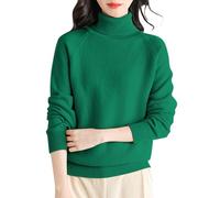 Generico Suéter de mujer de cuello alto de invierno, camiseta suave básica de gran tamaño ligero de manga larga con cuello alto, suéter elegante de punto jersey para otoño e invierno, verde1, XXL