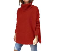 Generico Suéter de mujer de cuello alto de invierno, camiseta suave de punto ligero de manga larga con cuello alto, suéter elegante básico de gran tamaño, suéter para otoño e invierno, Rojo1, XXL