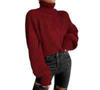 Generico Suéter de mujer de cuello alto de invierno, jersey ligero básico de gran tamaño suave de manga larga con cuello alto, suéter elegante de punto para otoño e invierno, Rojo1, XXL