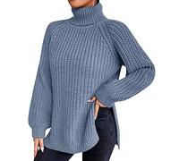 Generico Suéter de mujer de cuello alto de invierno, suéter ligero básico de gran tamaño elegante de manga larga con cuello alto, jersey suave de punto para otoño e invierno, Azul 1, S