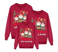 Genérico Suéter de Navidad Familia Lindo Estampado Comodidad Redondo Cuello Pullover de Punto De Navidad Elá Parejas y Niños Sweater Tops Invierno Christmas Pullover (a-Red, M)