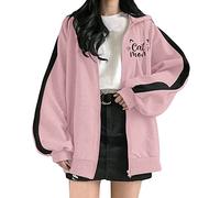 Genérico Suéter Fresa De Gran Tamaño Zip Up Sudaderas Estética Esqueleto Gótico Chaqueta Streetwear Plaid Adolescente, rosa, S