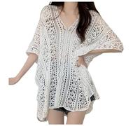 Genérico SuéTer Holgado De Red De Pesca con Cuello En V Y ProteccióN Solar para Mujer Ideal para Actividades Al Aire Libre con Bata Calada