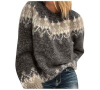 Genérico Suéter Navidad Mujer - Suéter Navidad Mujer Women Christmas Casual High Fleece Thick Winter Print Loose Pullover Knit Sweater Top (Black XL)