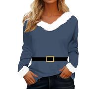 Genérico Suéter Navideño para Mujer con Escote en V Parches Camiseta de Manga Larga Ajuste Regular Suéter Navideño de Manga Larga Parte Superior Navideña Sudadera FEA