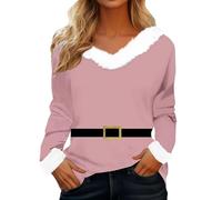 Genérico Suéter Navideño para Mujer con Escote en V Parches Camiseta de Manga Larga Ajuste Regular Suéter Navideño de Manga Larga Parte Superior Navideña Sudadera FEA