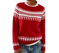 Genérico Suéter Noruego Mujer Invierno Cálido Elegante Suéter De Punto Cuello Redondo Manga Larga Sudadera Vintage Patrón Tops Oversize Casual De Gran Tamaño Ropa Mujer Otoño-Invierno, rojo, XXXL