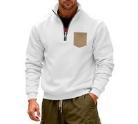 Genérico Suéter para Hombre Elegante con Media Cremallera sin Capucha Oversize Suéter de Trabajo Termico para Invierno Simplicidad Casual Suéter con Cuello Alto, O blanco., 3XL