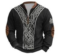 Genérico Suéter Vikingo con Estampado del Diagrama Bagua para Hombre con Media Cremallera Sudadera de Exterior Sin Capucha con Tatuajes de MitologíA NóRdica GóTico Medieval Cálido y Suave