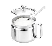 Genérico Sugar Container - 500ml Stainless Steel Storage Capacity, Grease Container with Strainer | Pot with Lid and Spoon | for Kitchen Tea Sugar Salt Oil Seasoning Cooking Accessories