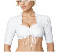 Genérico Sujetador del Oktoberfest para Mujers Manga Corta de Encaje Top Sexy con Escote Plegado Ropa Mujer Interior del Oktoberfest Medieval Blusa Blanca Elegante