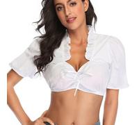 Genérico Sujetador del Oktoberfest para Mujers Manga Corta de Encaje Top Sexy con Escote Plegado Ropa Mujer Interior del Oktoberfest Medieval Blusa Blanca Elegante