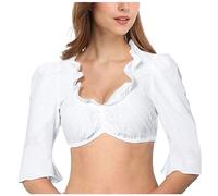 Genérico Sujetador del Oktoberfest para Mujers Manga Corta de Encaje Top Sexy con Escote Plegado Ropa Mujer Interior del Oktoberfest Medieval Blusa Blanca Elegante