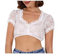Genérico Sujetador del Oktoberfest para Mujers Manga Corta de Encaje Top Sexy con Escote Plegado Ropa Mujer Interior del Oktoberfest Medieval Blusa Blanca Elegante