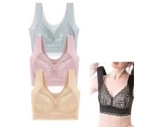 Genérico Sujetador Push-up de Encaje para Mujer, Bralettes de Malla de Encaje sin Costuras, Sujetadores cómodos sin Aros para Uso Diario para Mujeres (3pcs A,XXL)