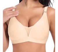 Genérico Sujetadores sin Costuras Cuello V Push Up Bralette Básicos Sexy Bandolera Ajustable Comodos Sujetador Mujer Suaves Elástico Sujetadors sin Aros (01 Beige, L)