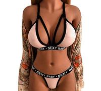 Genérico Sujetar Tirantes Sujetador Lencería sexy para mujer Conjunto de lencería de encaje floral Conjunto de sujetador y panty a juego de dos piezas Conjunto de San Valentín Sujetador Sin (Pink, XL)