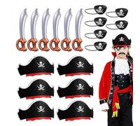 Genérico Suministros de cosplay para fiestas infantiles piratas - Kit de accesorios de suministros de Halloween para cosplay pirata | Parches para ojos de pirata, sombreros de espadas para Halloween