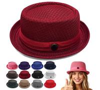 Genérico Summer Breathable Mesh Pork Pie Hat, Pork Pie Hats for Men and Women, Hat Men's Hats for Men, Beach Travel Party (Deep Red)