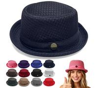 Genérico Summer Breathable Mesh Pork Pie Hat, Pork Pie Hats for Men and Women, Hat Men's Hats for Men, Beach Travel Party (Navy Blue)