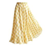 Genérico Summer Casual Women Boho Plaid Midi Skirt Elastic High Waist A-Line Loose Fit Gingham a Line Flowy Long Skirt (Yellow,XXL)