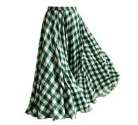 Genérico Summer Casual Women Boho Plaid Midi Skirt Elastic High Waist A-Line Loose Fit Gingham a Line Flowy Long Skirt (Green,M)