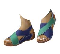 Genérico Summer Orthopedic Sandals for Women 2026 Dressy Summer Contrast Color Crisscross Strap Open Toe Shoes with Arch Support (Blue/Green,40)