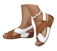 Genérico Summer Orthopedic Sandals for Women 2026 Dressy Summer Contrast Color Crisscross Strap Open Toe Shoes with Arch Support (Brown/White,41)