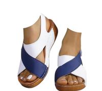 Genérico Summer Orthopedic Sandals for Women 2026 Dressy Summer Contrast Color Crisscross Strap Open Toe Shoes with Arch Support (Navy Blue/White,39)