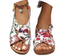 Genérico Summer Orthopedic Sandals for Women 2026 Dressy Summer Contrast Color Crisscross Strap Open Toe Shoes with Arch Support (White Floral,42)