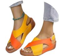 Genérico Summer Orthopedic Sandals for Women 2026 Dressy Summer Contrast Color Crisscross Strap Open Toe Shoes with Arch Support (Red/Yellow,36)