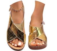 Genérico Summer Orthopedic Sandals for Women 2026 Dressy Summer Contrast Color Crisscross Strap Open Toe Shoes with Arch Support (Gold,36)