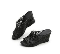 Genérico Summer perforated high-heeled sandals, Breathable Elevated Platform Slipper fashionable beach slippers, Dressy Sandal, Rubber Sole, Casual Slip on Summer Shoes (Black,40)