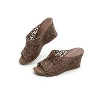 Genérico Summer perforated high-heeled sandals, Breathable Elevated Platform Slipper fashionable beach slippers, Dressy Sandal, Rubber Sole, Casual Slip on Summer Shoes (Coffee,36)