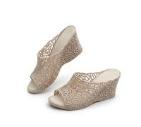 Genérico Summer perforated high-heeled sandals, Breathable Elevated Platform Slipper fashionable beach slippers, Dressy Sandal, Rubber Sole, Casual Slip on Summer Shoes (White,36)