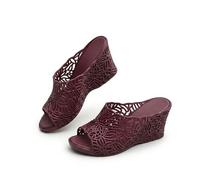 Genérico Summer perforated high-heeled sandals, Breathable Elevated Platform Slipper fashionable beach slippers, Dressy Sandal, Rubber Sole, Casual Slip on Summer Shoes (Wine Red,40)
